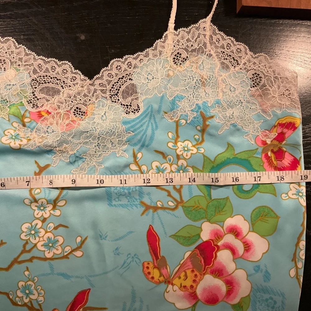 NATORI size M Light Blue Cherry Blossom satin cami / camisole top - Picture 7 of 9